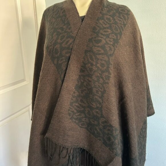 Women's Wool Blend Wrap in Brown and Black - Picture 1 of 6